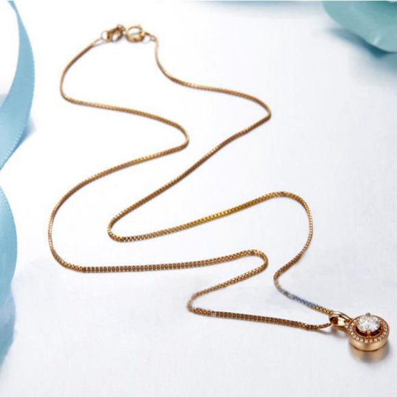 NEW 18K Rose Gold Diamond Halo Necklace - Picture 4 of 6